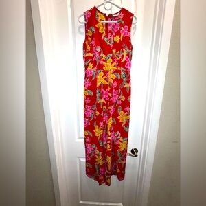 Diane Von Furstenberg Silk Crossover Jumpsuit Celebration Floral Red